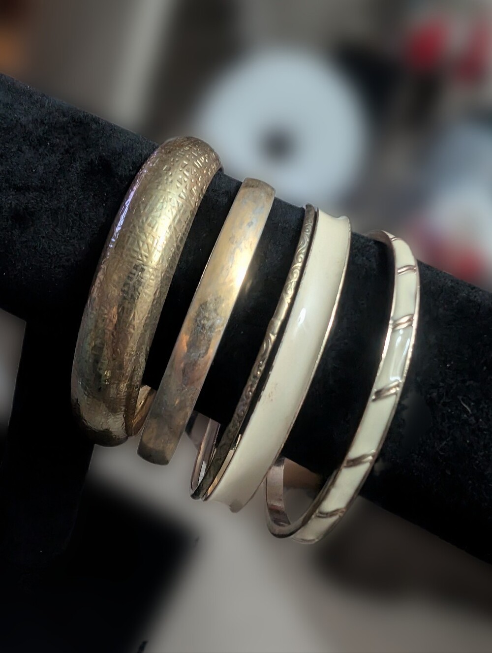Gold-Tone and Cream Enamel Bangles Including One Monet